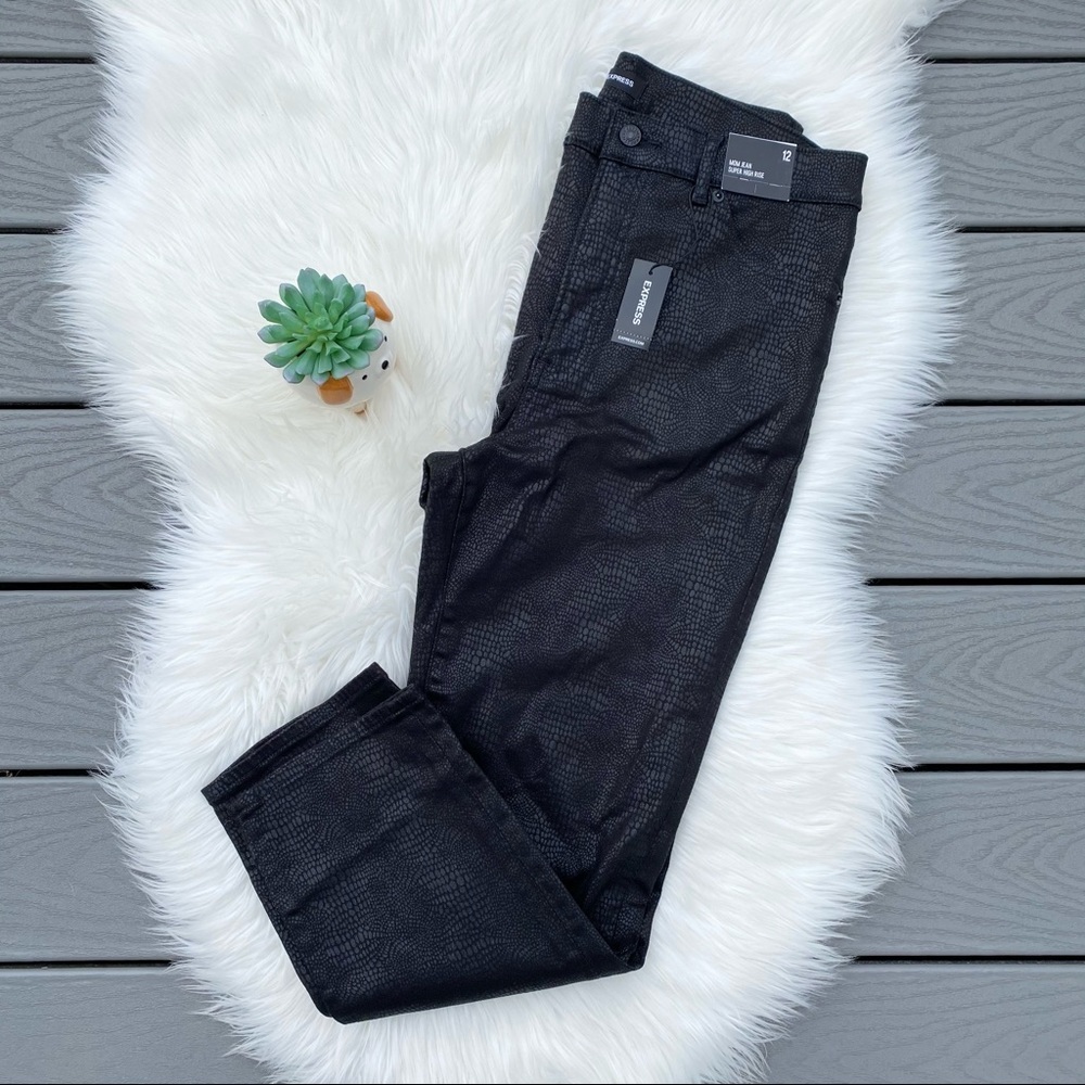 Express Black Snake Pattern Mom Jeans